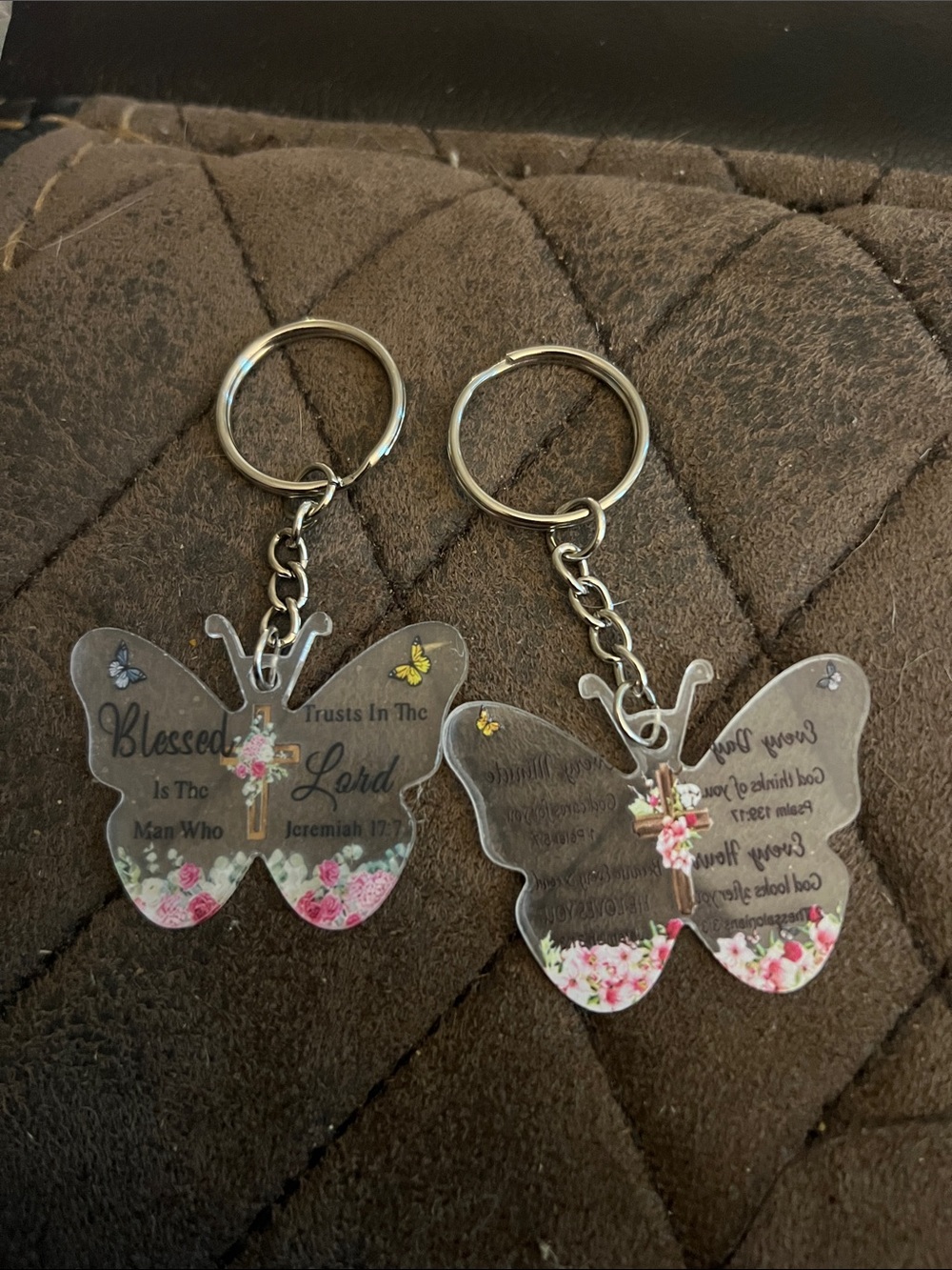 Christian Scripture Butterfly Keychains Floral Cross Acrylic Bag Charms Lot